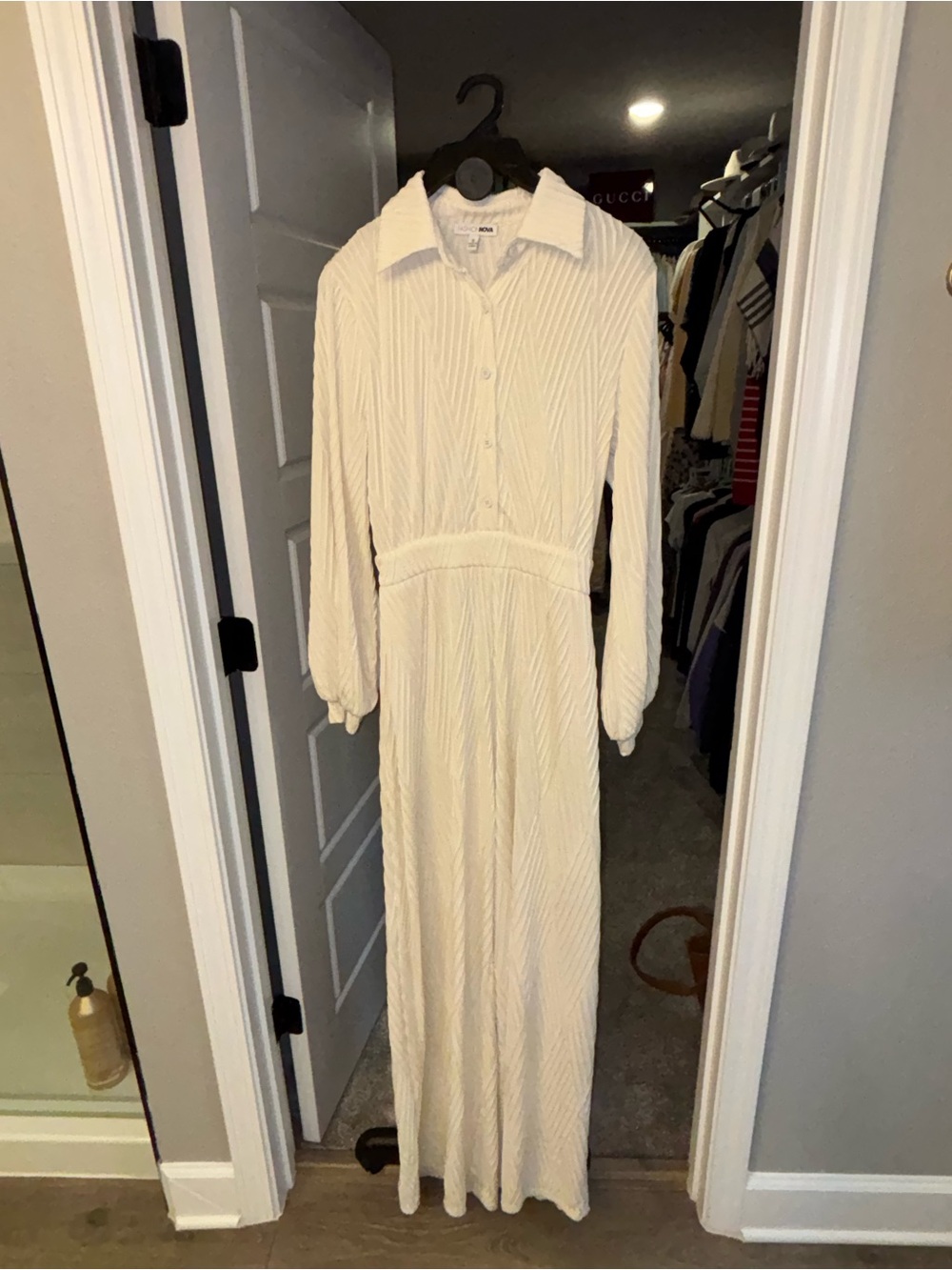 Long Cream Button-Front jumpsuit